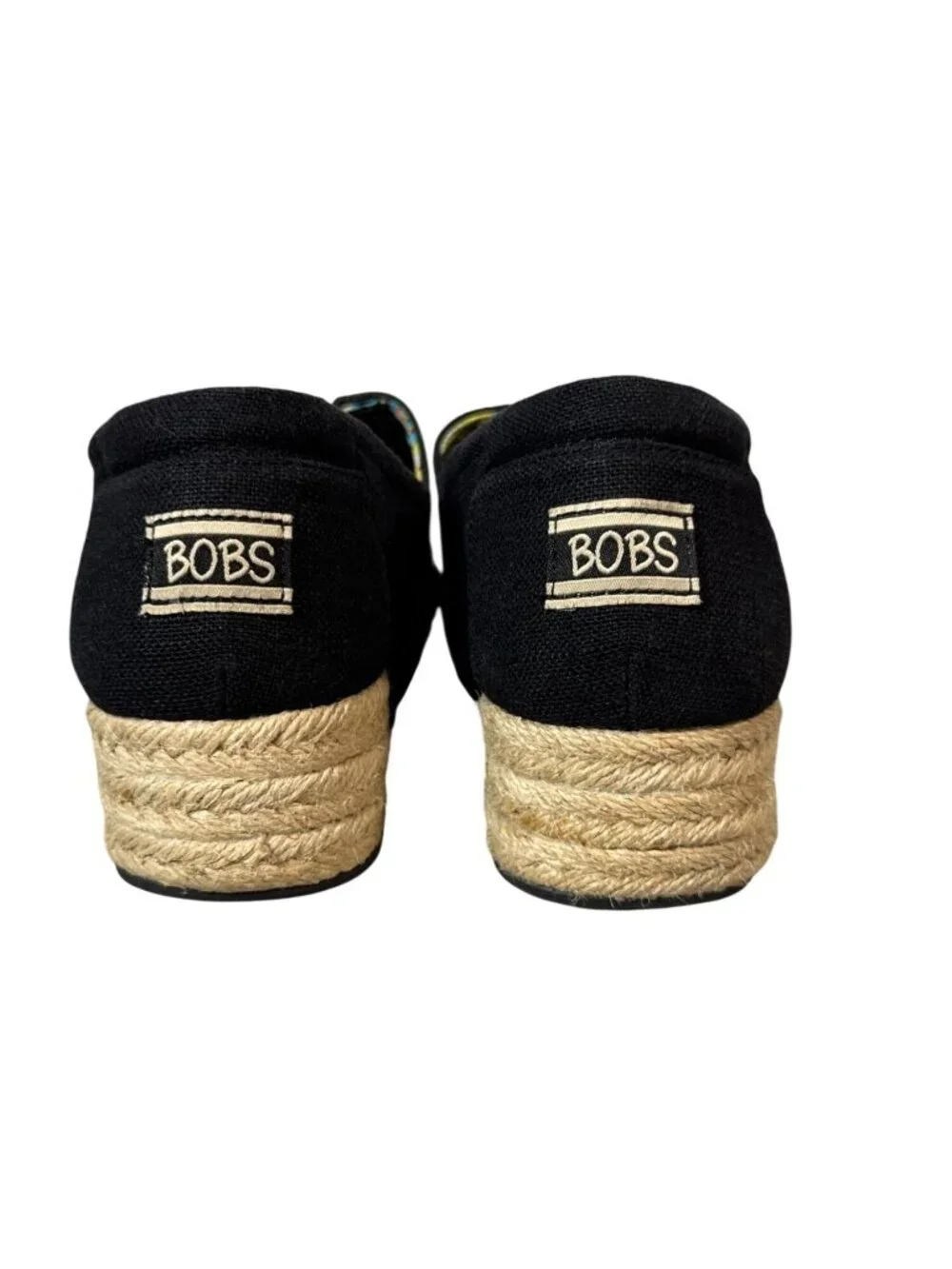 BOBS by Skechers Black Canvas Espadrille Slip-On Shoes Size 8